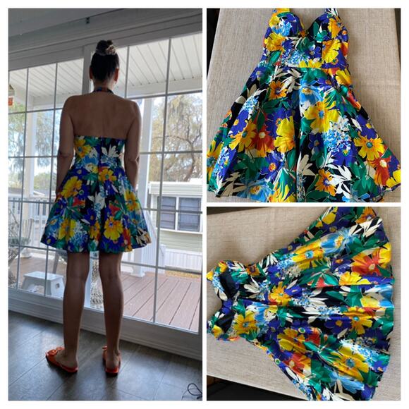 D.B.A. LA Bold Floral dress Bold Bright Fit flare skirt with tulle 11 (S/M) - Picture 15 of 15